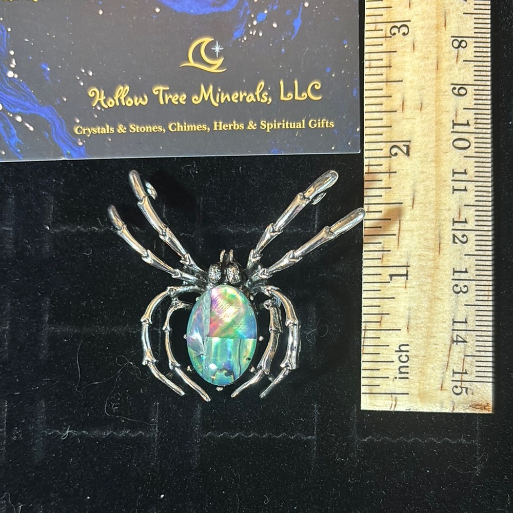 Silver Spider Brooch with Iridescent Gem